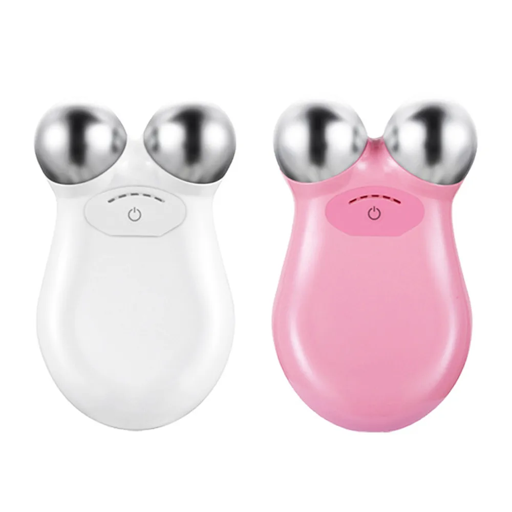 

Household Face Lifting Wrinkle Remover Anti Aging Micro Current Facial Face Lift Roller Massager, White/pink