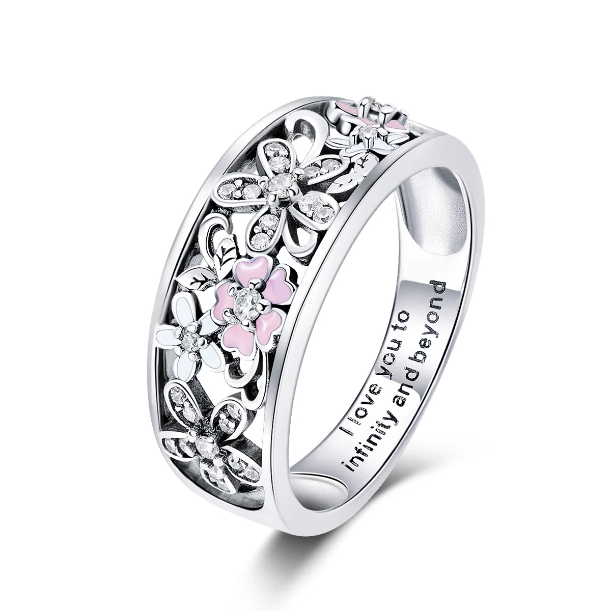 

SCR390 Daisy Flower Infinity Love Pave 925 Sterling Silver Rings