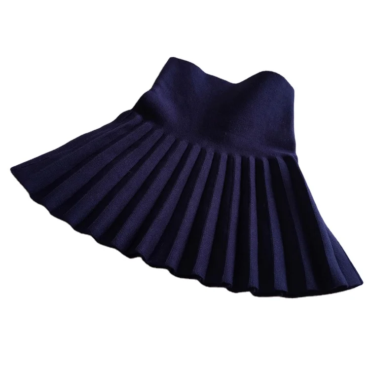 

Children Solid Color Simple Casual Short Skirt Autumn Winter Warm High Waist Knitting Skirt Girl Kids Pleated Skirt