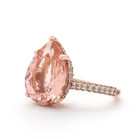 

Bijoux Sterling 925 Silver Rose Gold Plate Prong Setting Pear Shape Synthetic Morganite Stone Bridal Ring Jewelry