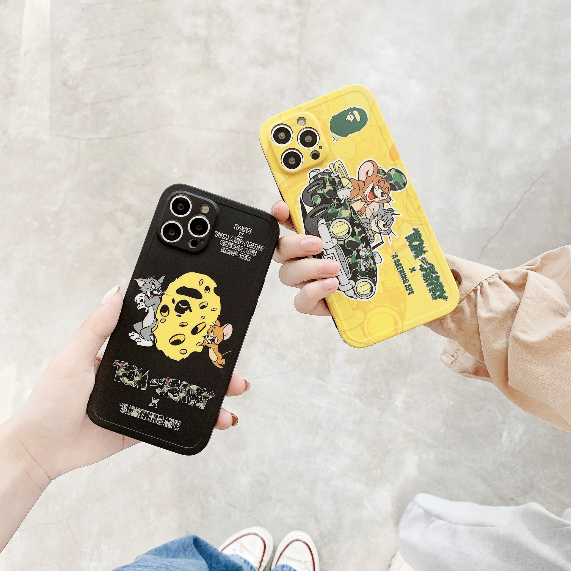 

Bape Tom And Jerry Cheese A Bathing Ape Head Tea Fashion soft Case For iPhone 12 pro max 11 SE2 XS X Cover, Colorful