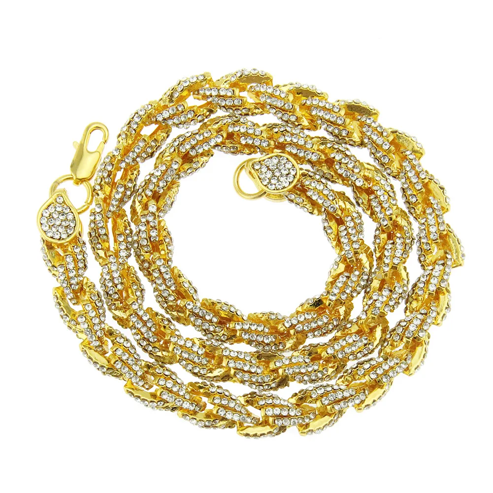

New Iced Out Paved Full Rhinestones Gold Miami Curb Cuban Link Chain CZ Bling Rapper Necklaces Bracelet For Mens Hip Hop Jewelry, Gold,silver,rose gold