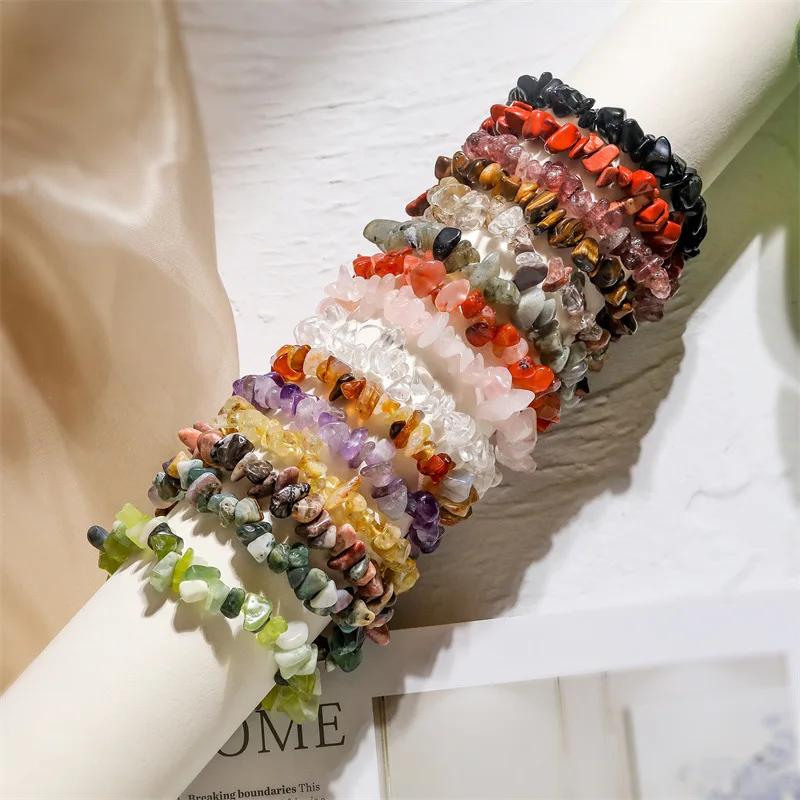 

Natural stone chips beaded bracelet yoga meditation friendship gift handmade elastic healing bracelets for women girls