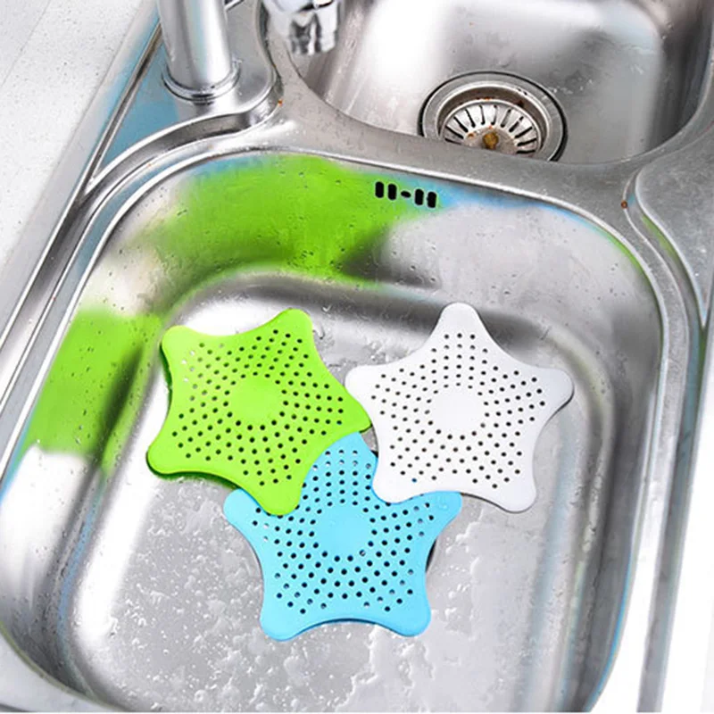 

Color Five-pointed Star PVC Filter Bath Sewer Sink Waste Strainer Filter Drain Catcher Kitchen Bathroom Sink Strainer, Pink/blue/green/wihet