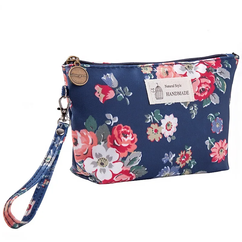 

Wholesale waterproof canvas flower cosmetic storage bag printing women's portable clutch bag waterproof travel wash cosmetic bag, Gray, dark blue, light blue, pink