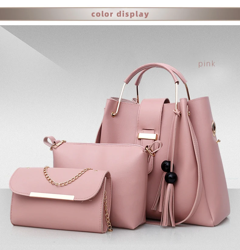 

2021 trending summer mommy bolsas Sac A Main Femme 3 Pieces PU Leather Tote Bag For Women hadbags Luxury Tassel Hand Bag Set, Customize color