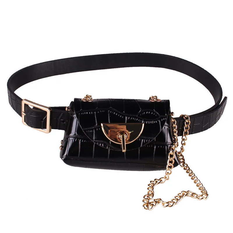 

Wholesale fashion small waist bag belt women casual decorative chain crossbody wallet phone waist bag crocodile pattern belt, 8 colors