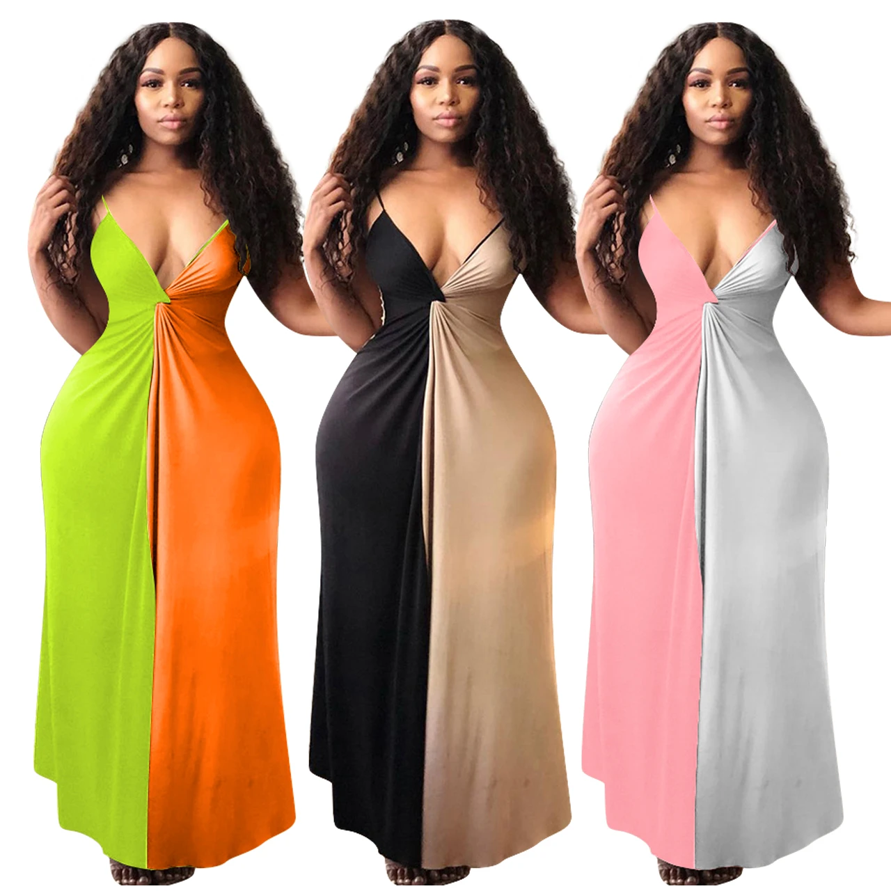 

Bunny NK029 Amazon top seller summer clothes women sexy maxi dress,Color matching Evening casual dress women, Polychrome