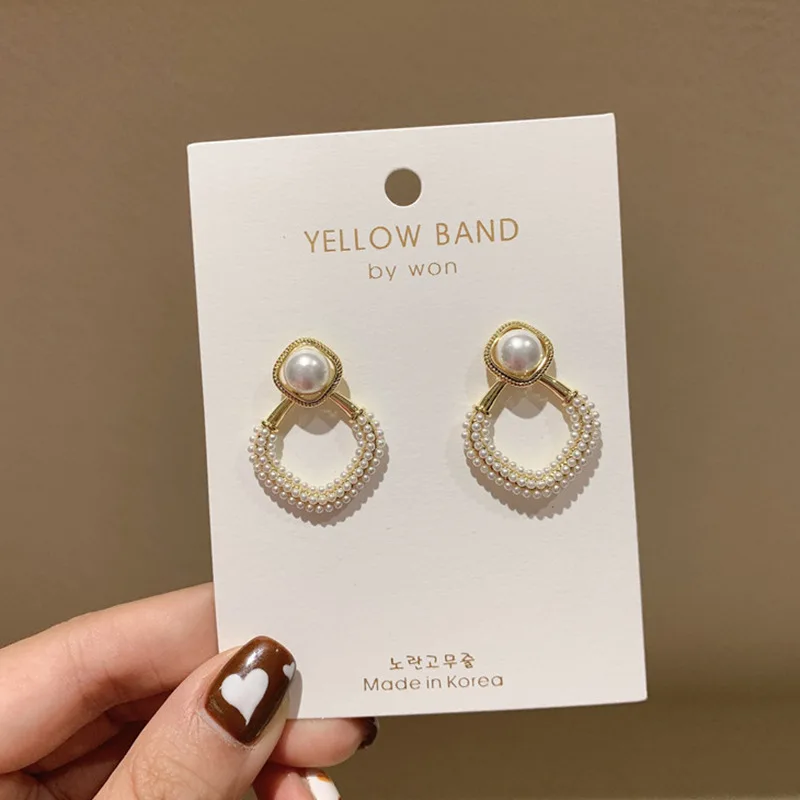 

fashion trendy wholesale pearl gold square earrings