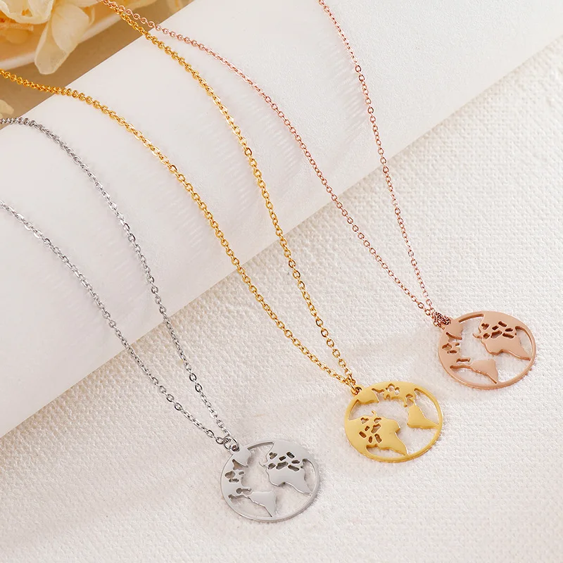 

New Stainless Steel Gold Hollow Disc Pendant Necklace For Women Pattern Jewelry New Year Gift wholesale