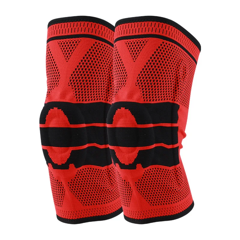 

Amazon Wholesale Silicone double spring knee brace sports bind knee sleeve nylon knee support, Black, red, grey, blue and black