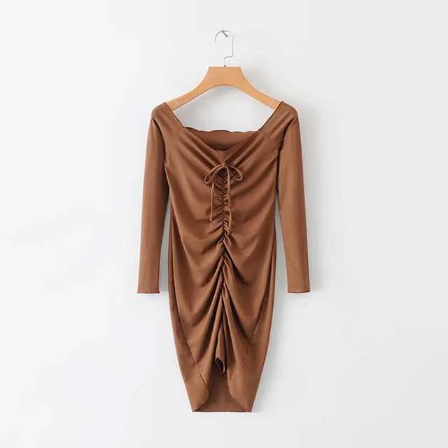

women dresses Coming Boat Neck Empire Waist Long Sleeve Tight Short Women Sexy Dresses