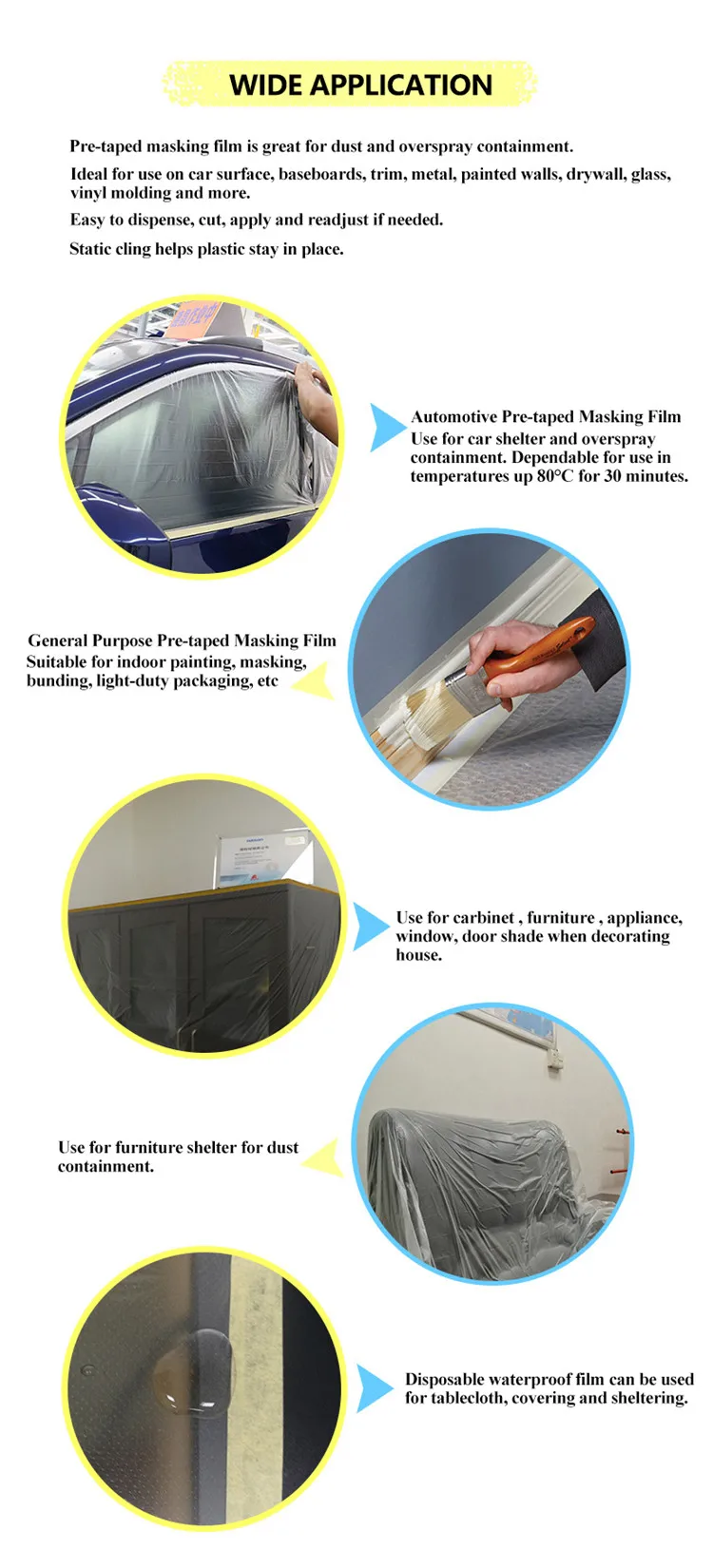 Factory Custom Plastic Masking Film With Washi Tape For Auto Painting,Masking Sheeting Film