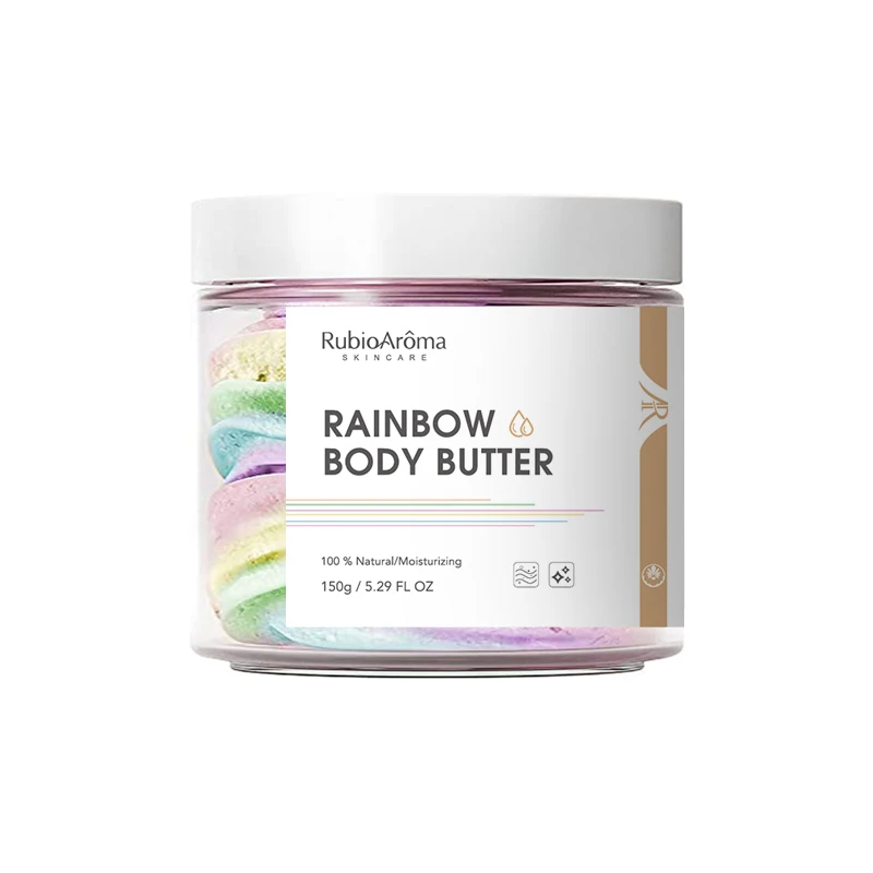 

High quality rainbow body butter natural organic moisturizing vegan strawberry scented raw whipped