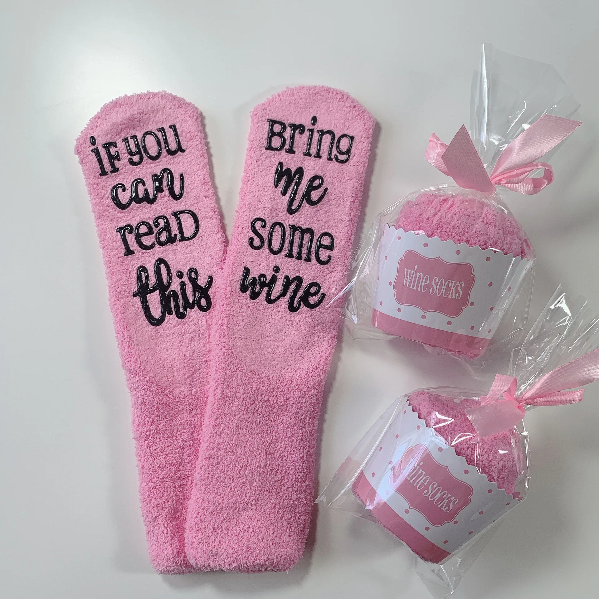 

Women Grip Socks Cute Terry Sock with Cake Package Gift Box if you can read this bring me some wine coffee Good Gift for Girls