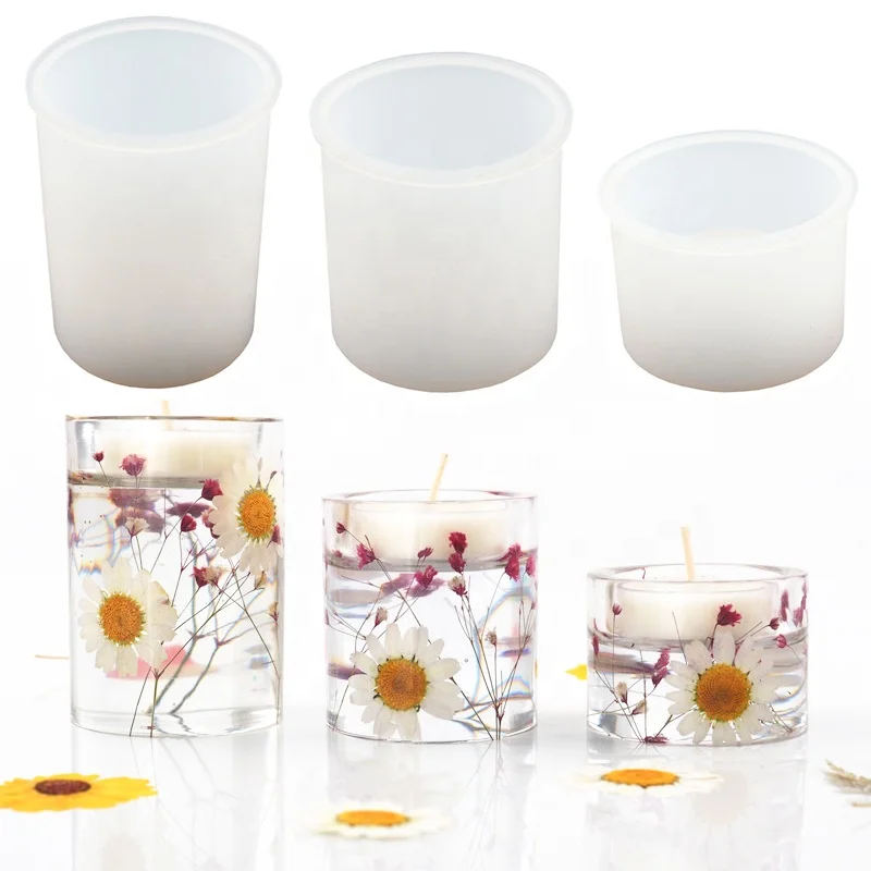 

DIY Cylinder Tealight Candle Holder Silicone Mold Epoxy Resin  Shiny Pillar Aromatherapy Candle Tray Mould, White