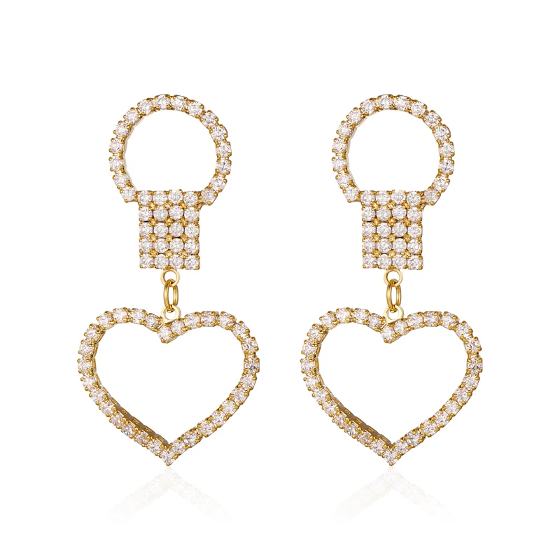 

Trendy Cubic Zirconia Double Hearts Outline Drop Earrings Women Double Heart Stud Earrings