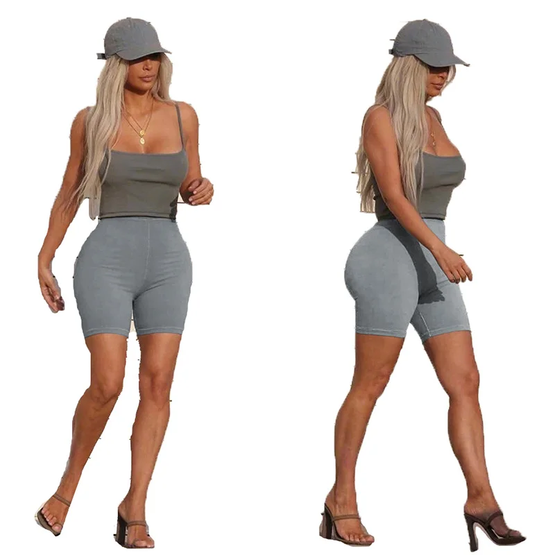 

Stretch Waist fashion Womens Fitness Half High Waist Skinny Bike Shorts female running Black Shorts Harajuku Beach