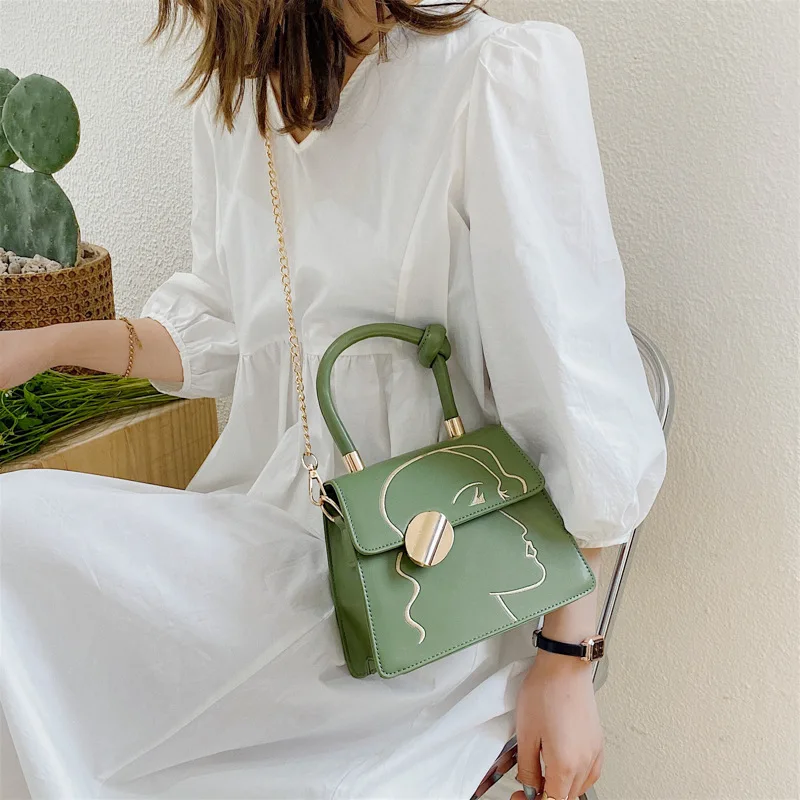 

Hand Bags Women Crossbody Bag Girls' Face Embroidery Shoulder Messenger Bag Lady Knot Handle Luxury Handbags