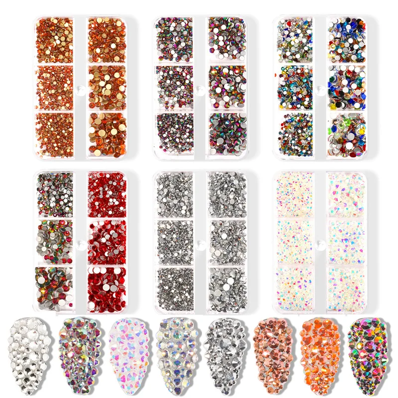 

Custom Logo Mix Size Nail Crystal AB Glass Rhinestones For Nails Non 3D Flatback Diamond Strass Gems Glitter Jewelry Nail Art, Multi color