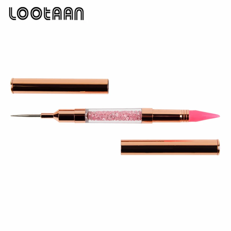 

2020 Free Sample New Design Double Head Nail Art Pen Rose Gold Holo Rhinestone Manicure Pen Dual Head Nail Dotting Wax Pen, As picture