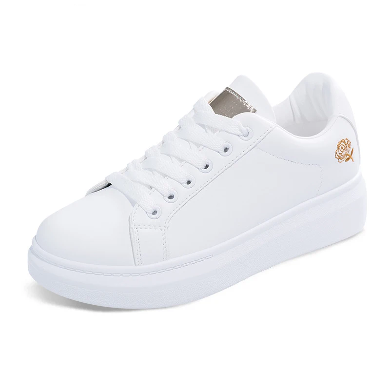 

Newest Factory Wholesale Stock Cheap Comfortable Walking Thickness Sole Women Embroider White Casual Shoes, As picture