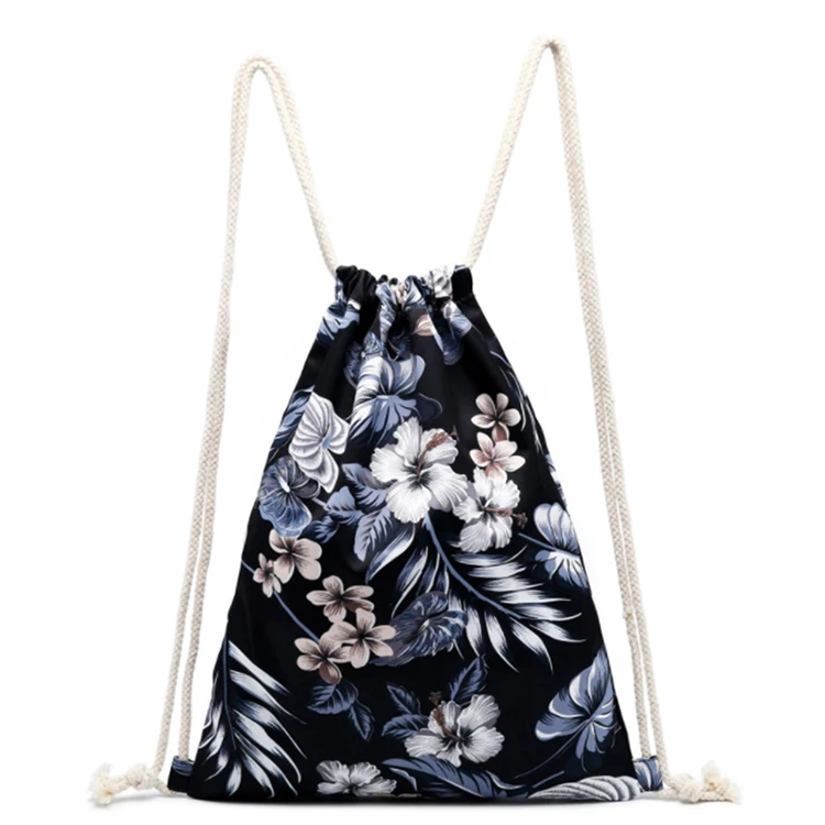 

Wholesale Luxury Custom Fashion Black Blue Red Flower Polyester Fabric Drawstring Bag