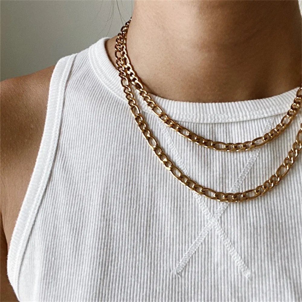 

Hip Hop Jewelry 14k Gold Plated Necklace 4mm 6mm 8mm 10mm Figaro Chain Link Choker Necklace