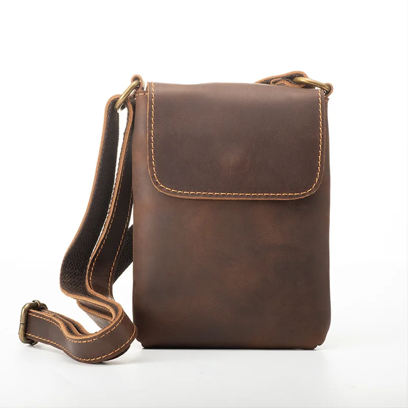 

New first layer of cowhide men crossbody bag crazy horse leather simple backpack leather retro women casual bag
