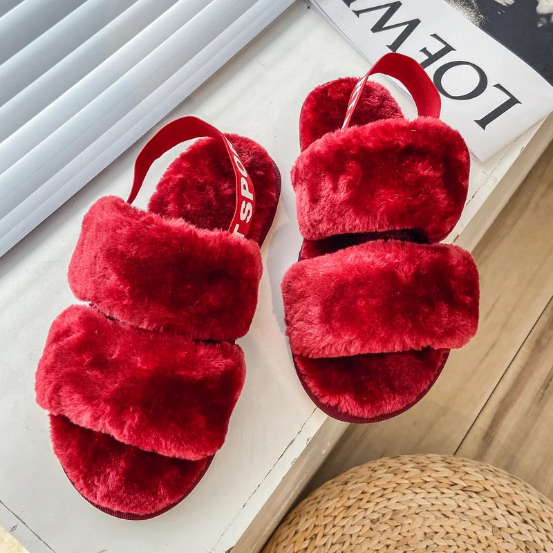 

Designer winter ladies fashion fur slippers fur elastic band slippers, 6colors