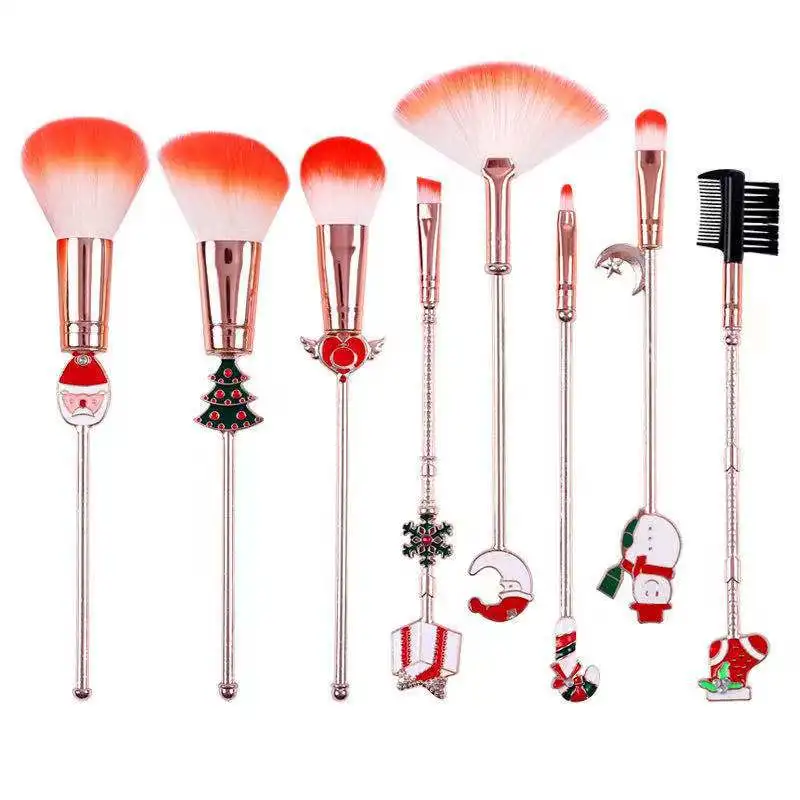 

8 Pcs Wholesale Halloween Gift Custom private label Girl Gifts Make Up Tool Set Santa Cosmetic Christmas Makeup Brushes