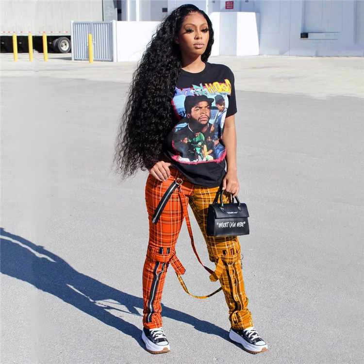 

2021 SpringStreet Fashion Zipper Woman Two Color Plaid Trousers Pants