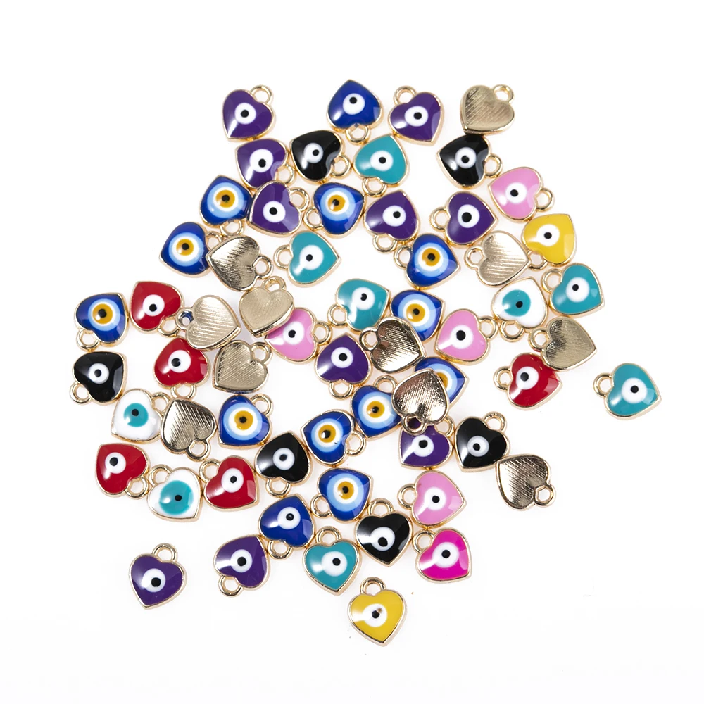 Colorful Alloy Enamel Heart Devil Eyes Metal Charms Pendants For Jewelry Making DIY Handmade Love Heart Evil Eyes Accessories