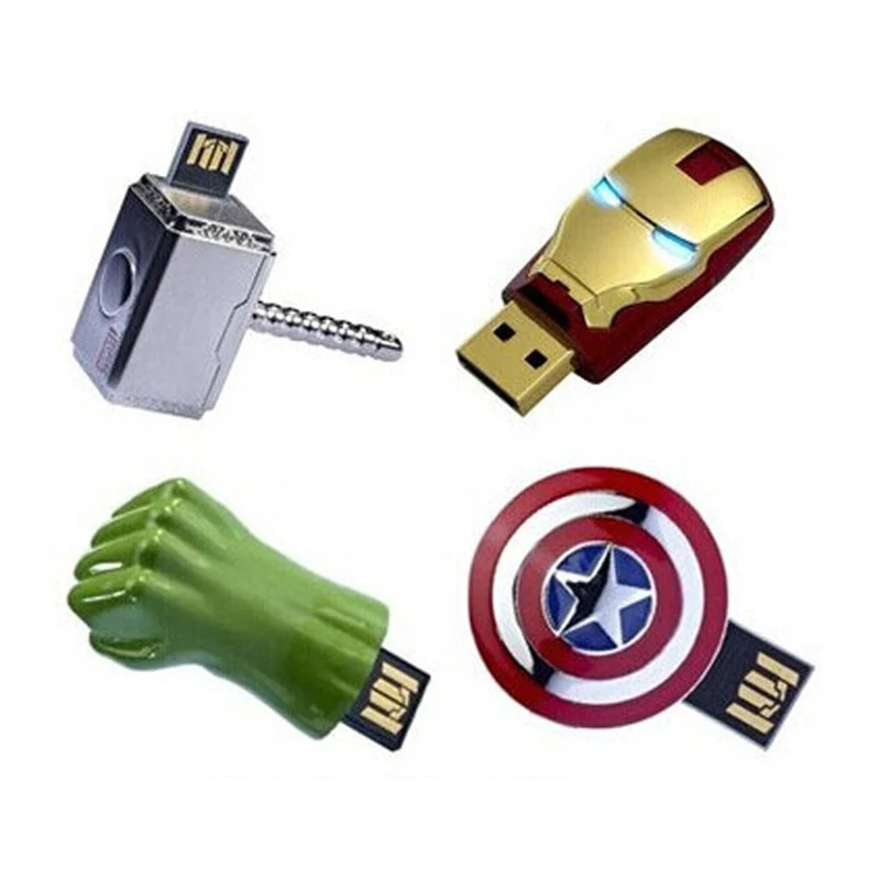 Promotion gift Metal Iron Man Avengers cartoon U Disk 32gb 64gb 128gb 2.0 pendrive Usb Flash Drives Green Giant Storage Card, Selectable