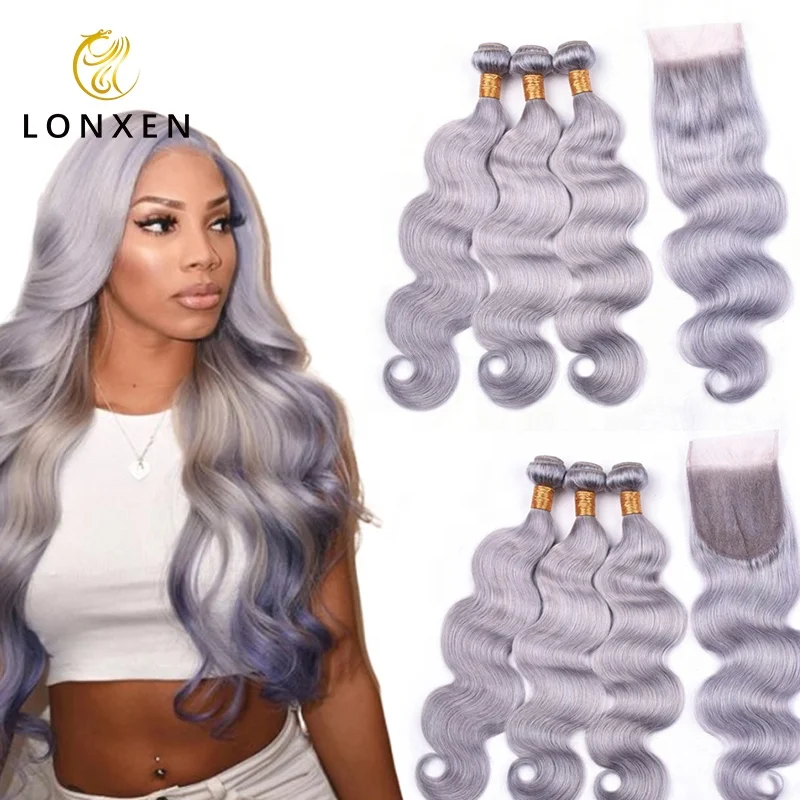 

Body Wave Sliver Gray Hair Extensions Gray Hair Wet and Wavy 26 Inch Brazilian Hair Human Extension Remy Russian