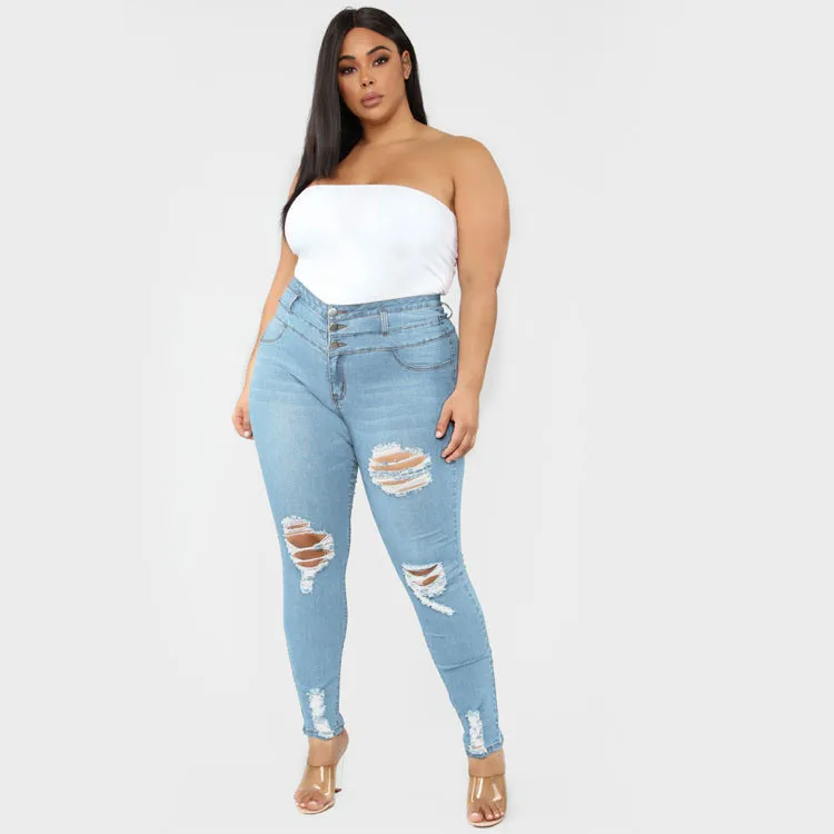 

High waist ripped large size fat jeans women small feet jeans plus size jeans for fat women usa l--5xl sizes