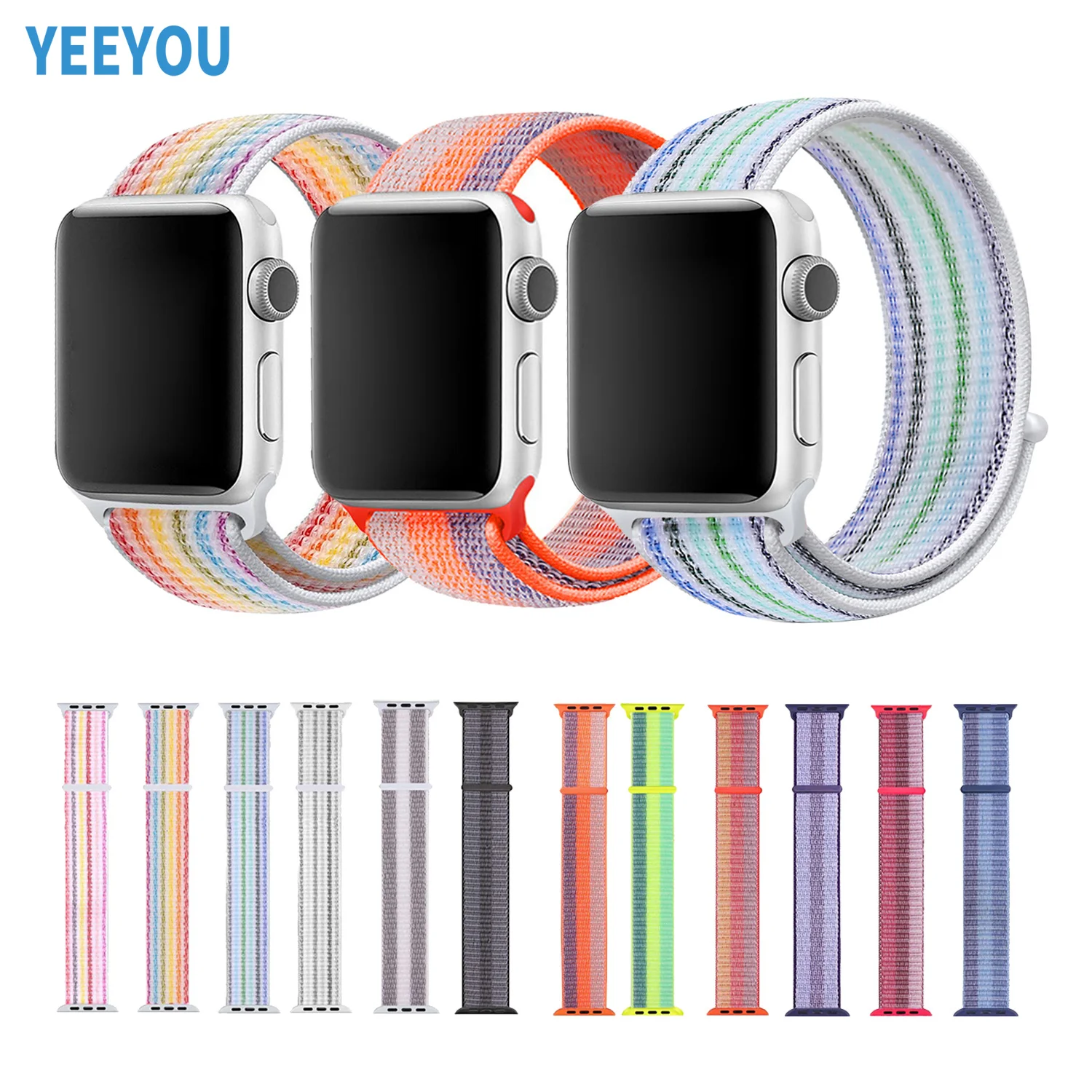 

YEEYOU Nylon Strap Woven Fabric For Apple Watch band 44mm 40mm 42mm 38mm Sport Loop Bracelet for iWatch Series 7 6 5 SE, Multi-color optional or customized