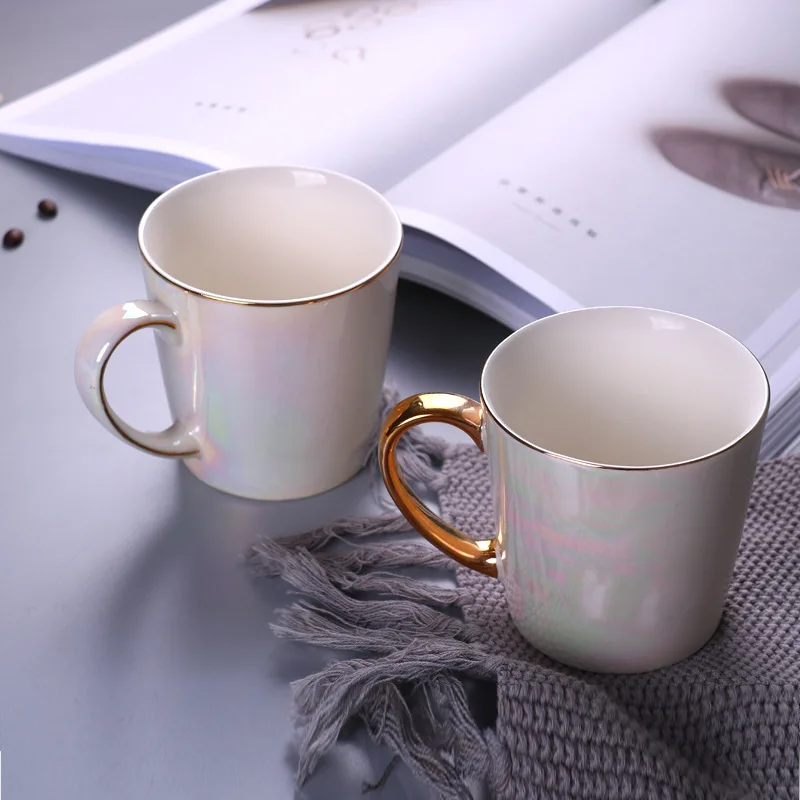 

blank porcelain mug custom gold rim mug with gold handle, White