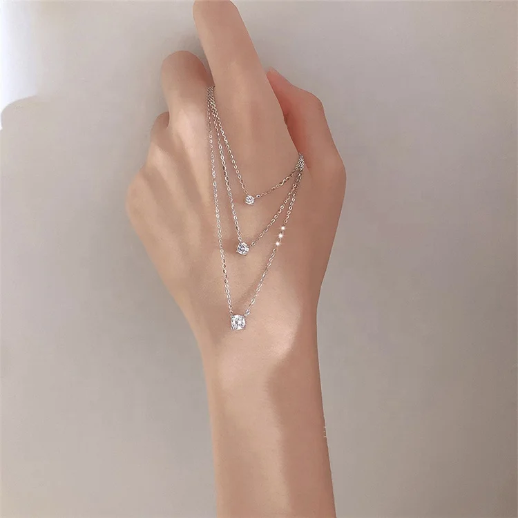 

Simple fashion women jewelry brass 925 silver plated inlay multi size cubic zirconia pendant necklace for gift, As the pic show