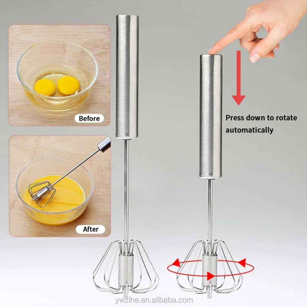 Hand Egg Beater Press Blender Stainless Steel Manual Whisk Mixer Kitchen Gadget 