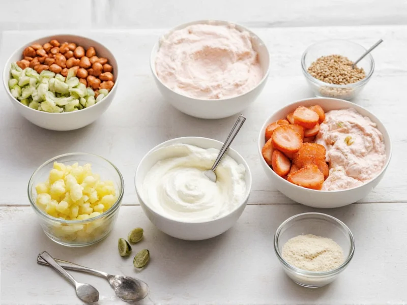 Variety of homemade yogurt flavors in bowls
