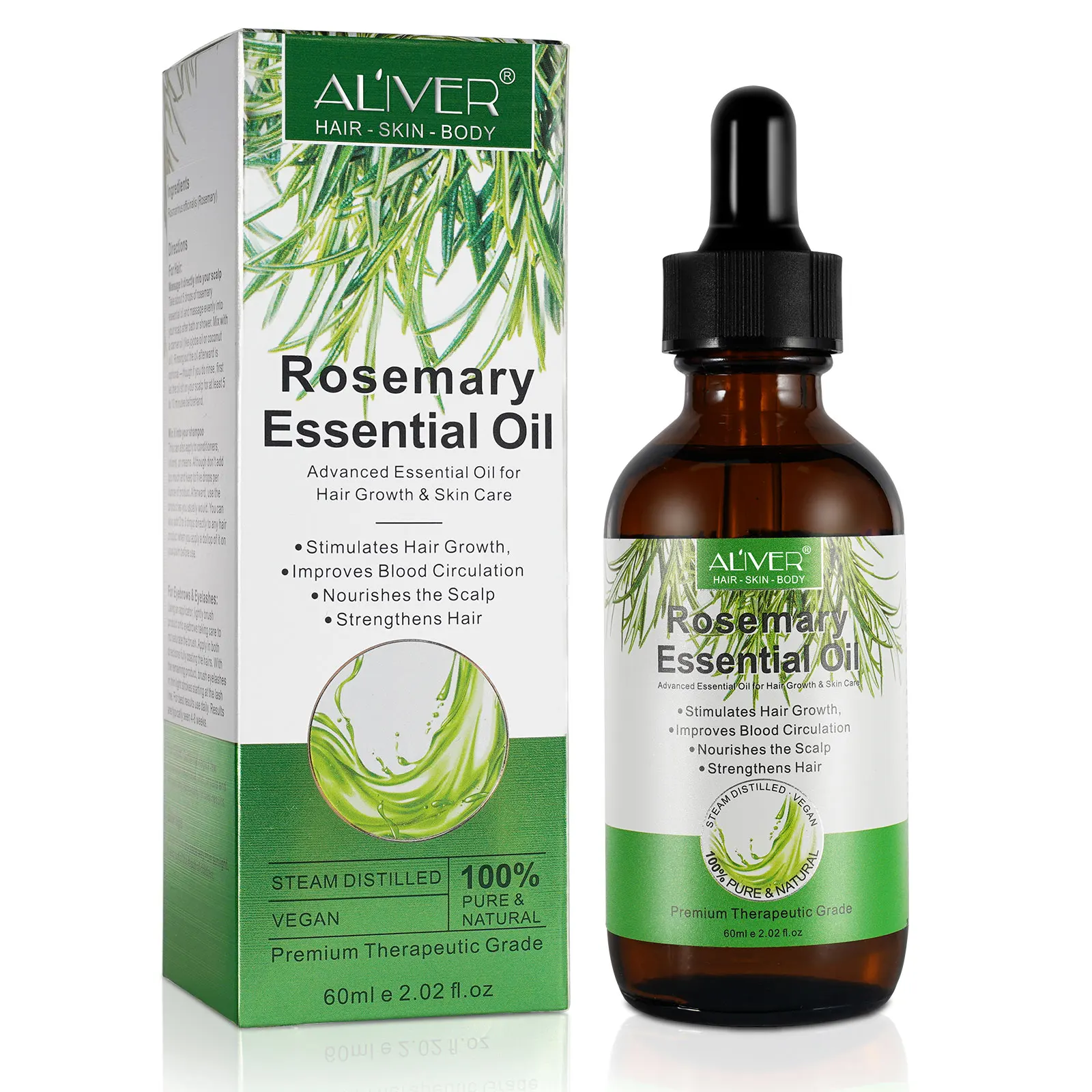 

ALIVER glass dropper wholesale skin care nourishes scalp stimulate hair growth natural organic rosemary oil