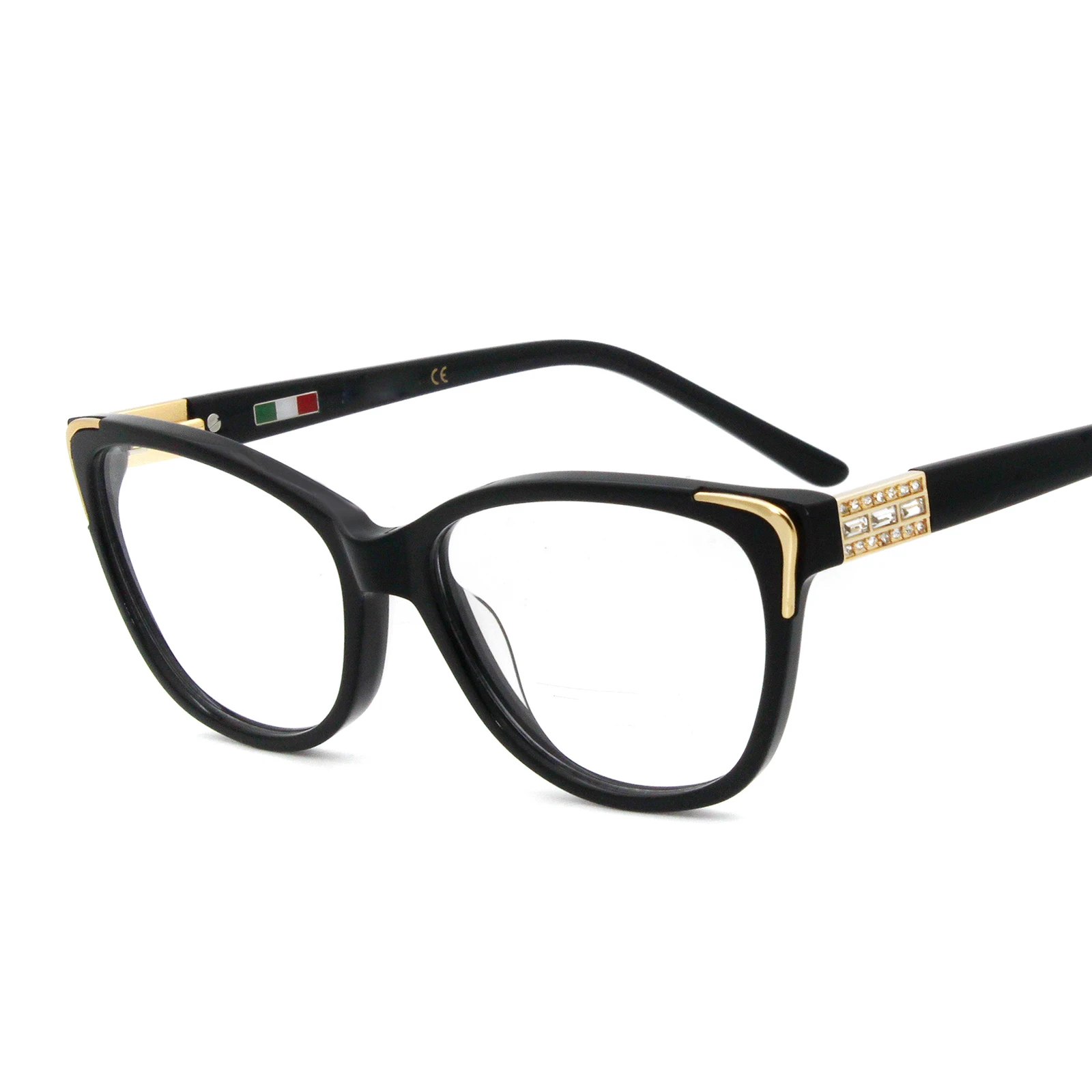 

Eyewear with rhinestones acetate sheet optical glasses frames cat eye eyeglasses frames ready stock optic woman eyeglass frames, Black/demi/red