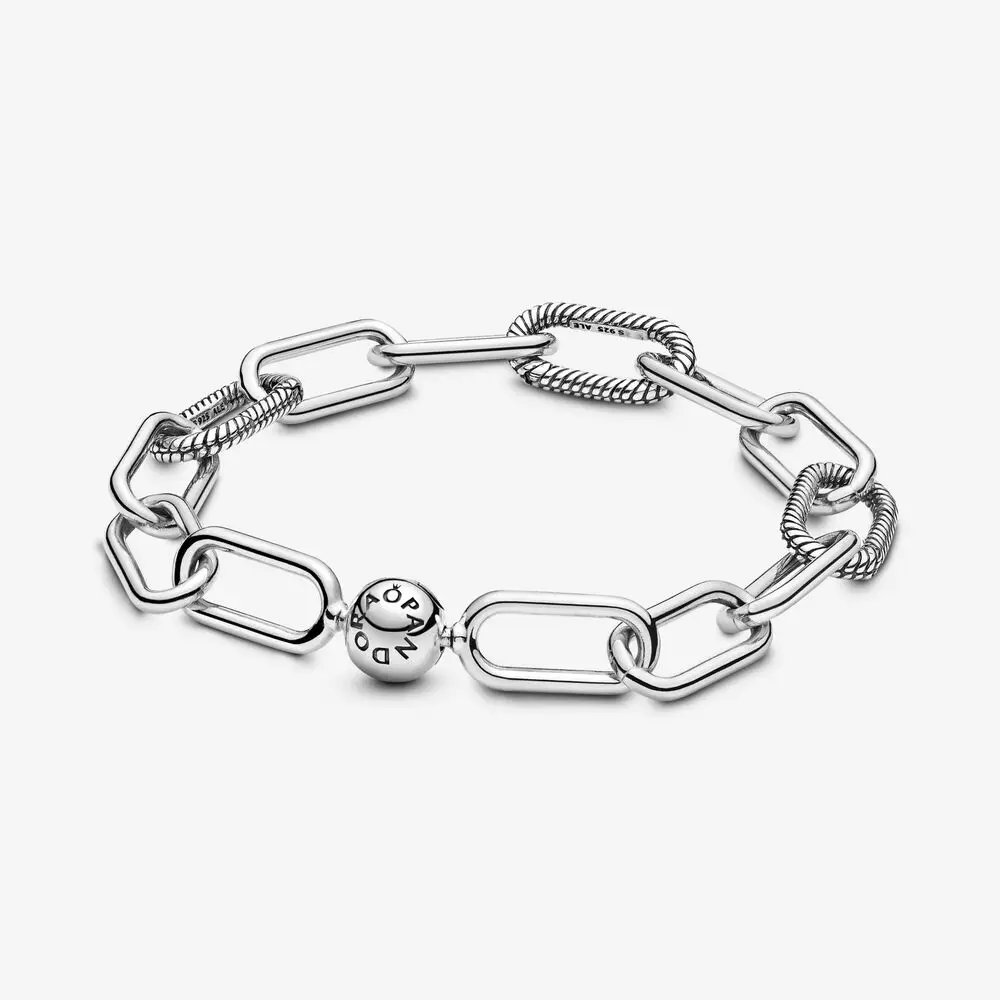 

925 Sterling Silver Chunky Me Link Bracelet With Classic Logo Ball Clasp Snake Chain Fit Pan Dangle Charm For Women, Silver / rose gold / gold