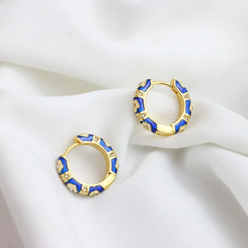 

For Valentine gift jewelry 2022 new trendy enamel colored glaze blue and red enamel zircon stud earrings SL-EC069