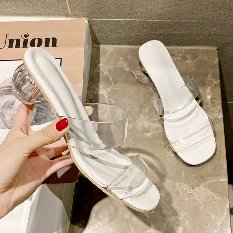 

2021 hot sale crystal low heels transparent ladies shoes sandals custom women sandals slipper, As picture shows