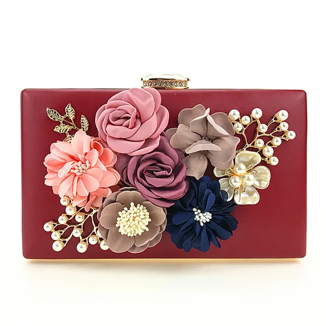 

Latest women bags luxury handbag ladies evening bag embroidery flower pearl design