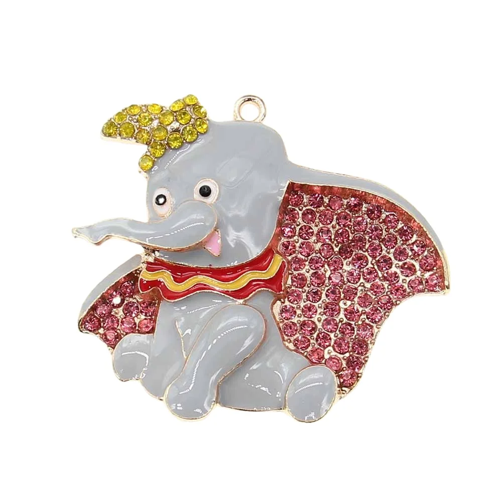 

Lovely Elephant Gold Plated Rhinestone Animal Shape For Necklace Pendants Charms, Pink
