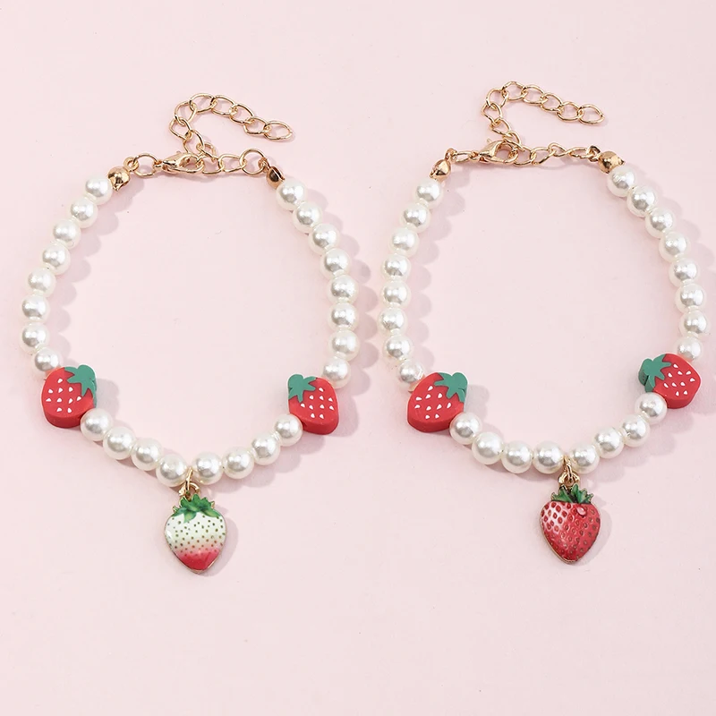 

Wholesale Fashion Strawberry Pearl Bracelet Pearl beaded Bracelet For Girls, Colourful