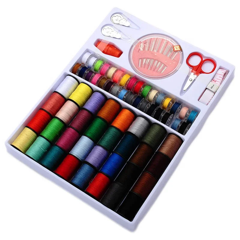 

64 Rolls Colorful Hand Sewing Machine Kit Thread Set Bobbin Travel Sets Needle Scissors Home Household Sew Box